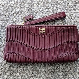 Red leather coach wristlet/clutch